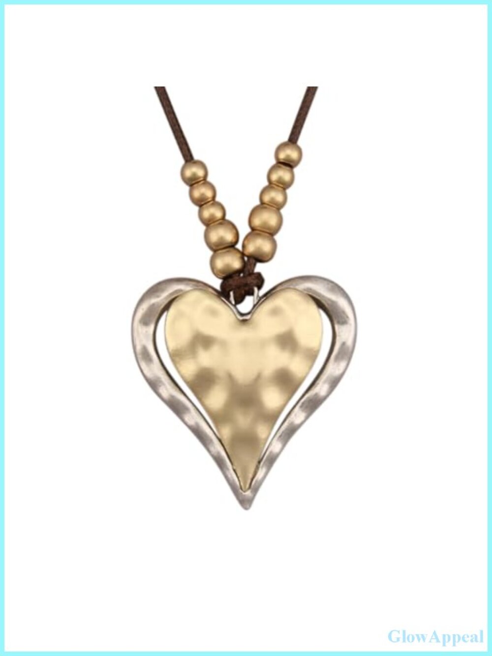 Faux Leather Boho Choker Necklace With Heart Pendant Adjustable 30 Inch